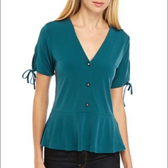 Michael Kors Solid Peplum Kit Top in Atlantic - Picture 3 of 6